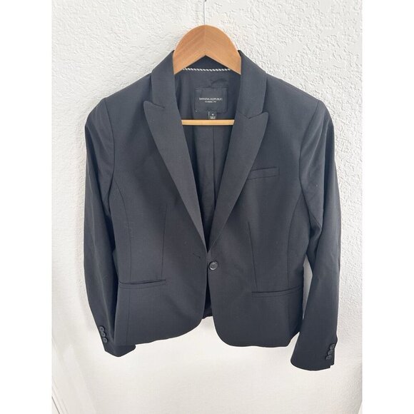 Banana Republic Classic Fit Marzotto Wool Women's Blazer 4 Black Washable Office - Picture 2 of 8